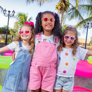 Óculos de Sol Infantil Feminino Pampili Coração Nude e Azul.