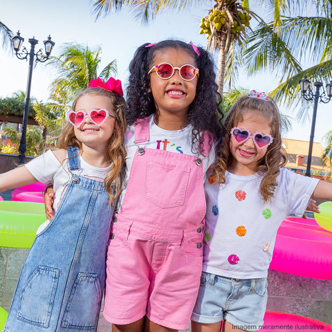 Óculos de Sol Infantil Feminino Pampili Coração Nude e Azul.