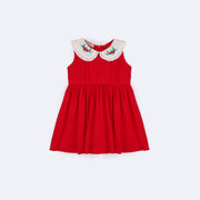 Vestido de Bebê Bambollina com Calcinha Bordado e Saia de Pregas Vermelho - frente do vestido
