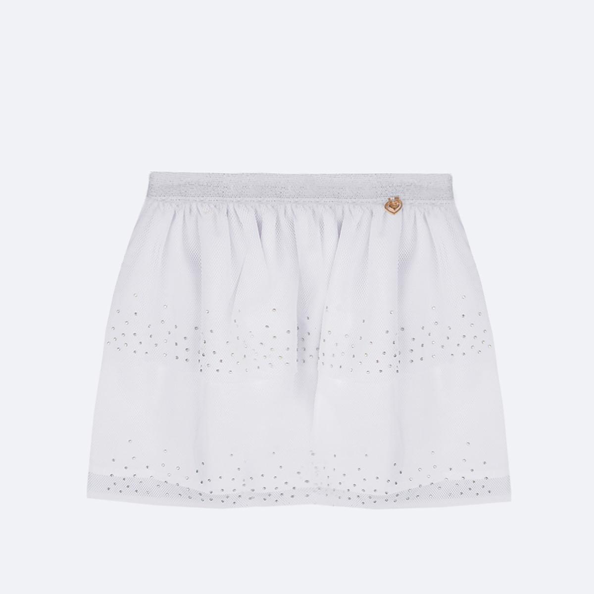 Saia de Tule Pampili Camadas e Strass Cascata Branca - frente saia de tule branca