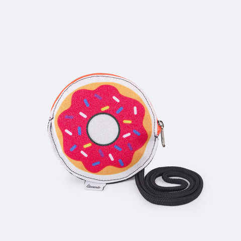 Bolsa Tiracolo Tweenie Mini Bag Donuts Alça Cordão Preta - frente da bolsa com glitter