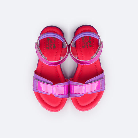Sandália Papete Infantil Pampili Candy Holográfica Roxa e Pink - papete palmilha confortável