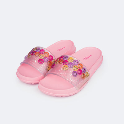 Chinelo Slide Infantil Pampili Fun Glee Carinha Feliz Rosa e Colorido - frente do chinelo infantil emojis