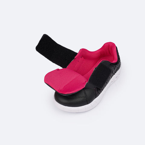 Tênis de Led Infantil Pampili Sneaker Luz Paetê e Briho Preto - tênis infantil feminino aberto para o calce