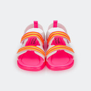 Sandália de Led Infantil Pampili Lulli Calce Fácil Listras Branca e Pink - foto da parte da frente colorida