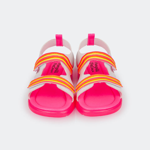 Sandália de Led Infantil Pampili Lulli Calce Fácil Listras Branca e Pink - foto da parte da frente colorida