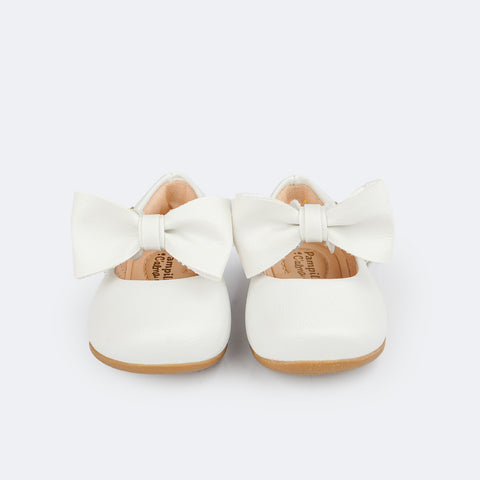 Sapato Infantil Feminino Pampili Mini Angel Laço Removível Branco - frente do sapato 