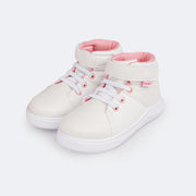 Tênis Cano Médio Infantil Pampili Pom Pom Branco e Rosa Chiclete  - tênis infantil branco 