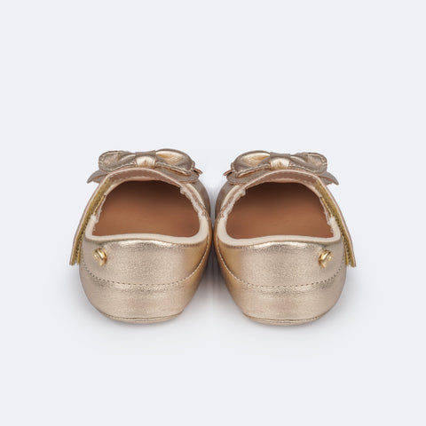Sapato de Bebê Pampili Nina Laço Duplo Dourado - traseira sapatinho dourado