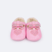 Sapato de Bebê Pampili Nina Momentos Especiais Laço e Coração Strass Degradê Rosa Bale - frente do sapato de bebê rosa