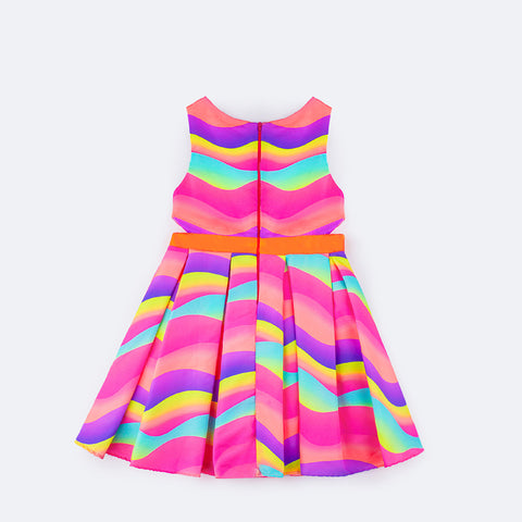 Vestido de Festa Kids Mon Sucré Beach Verão Multicolorido Neon - costas