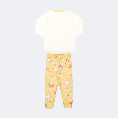 Pijama Infantil Alakazoo Brilha no Escuro Moletom Mundo Mágico Amarelo - costas pijama inverno