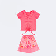 Conjunto Kids Petit Cherie Letras Tule Rosa Neon - 6 a 12 Anos - frente do conjunto