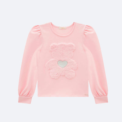 Blusa Infantil Pampili Ursa Pelúcia e Glitter Rosa - blusa infantil inverno