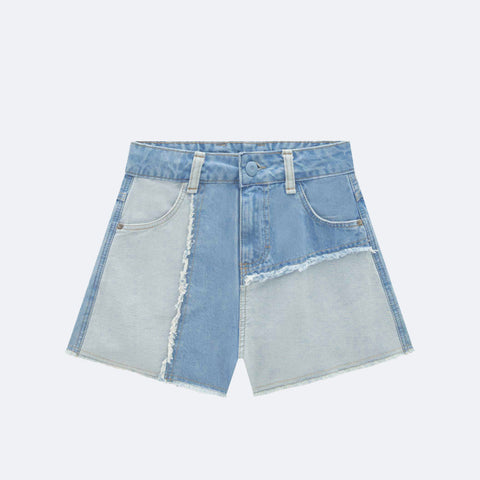 Short Jeans Infantil Feminino Vic&Vicky Arkansas Color Block - frente short jeans desfiado