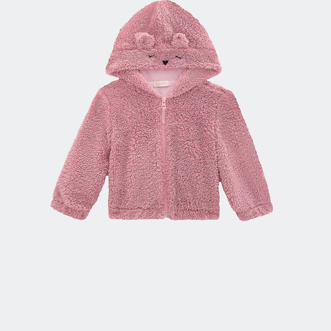 Jaqueta Infantil Feminina Infanti Capuz Urso Pelúcia Rosa - frente jaqueta infantil rosa