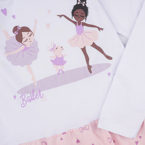 Camisola Infantil Cara de Criança Manga Longa Ballet Branco e Rosa - camisola estampada