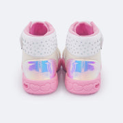 Tênis de Led Cano Médio Infantil Pampili Sneaker Luz Perolado Branco - traseira do tênis holográfico