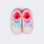 Tênis de Led Infantil Pampili Sneaker Seja Luz Glitter Strass Branco e Rosa Neon - parte superior do tênis com espuma interna