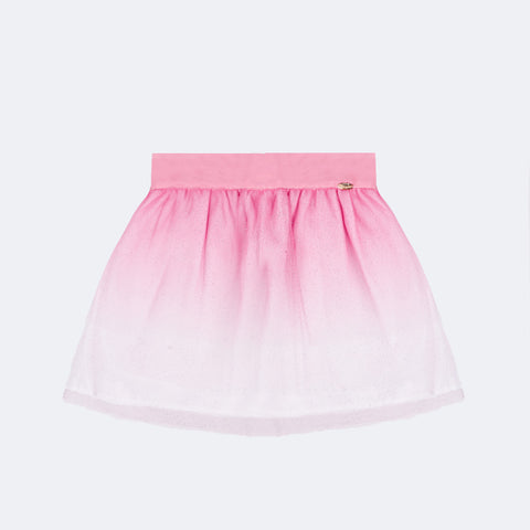 Saia de Tule Pampili Glitter Camadas Degradê Off White e Rosa - frente da saia de tule infantil