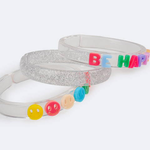 Pulseira Infantil Pampili Emojis Be Happy Tripla Colorida  