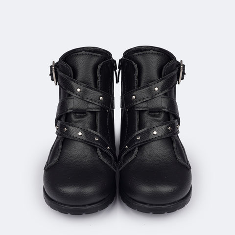 Bota Infantil Feminina Pampili Rubi Rocker Preto - frente botinha preta