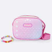 Bolsa Infantil Pampili Pam Surprise Strap Fone Estampa e Glitter Branca e Colorida - Vem com mimo especial - frente da bolsa com surpresa 