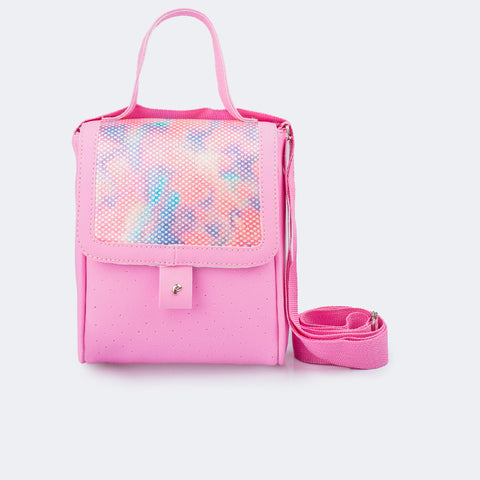 Bolsa Infantil Pampili Estampa Holográfica Rosa Bale Novo - frente da bolsa com estampa holográfica