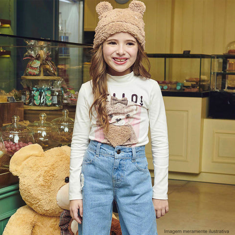 Blusa Infantil Kukiê Ursa com Pelúcia Off White - frente blusa infantil na menina