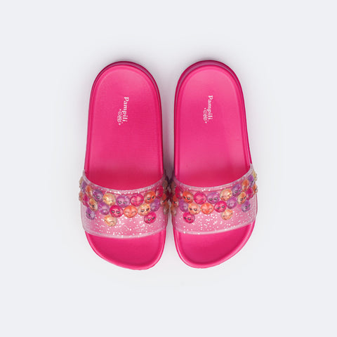 Chinelo Slide Infantil Pampili Fun Glee Carinha Feliz Pink e Colorido - parte superior confortável