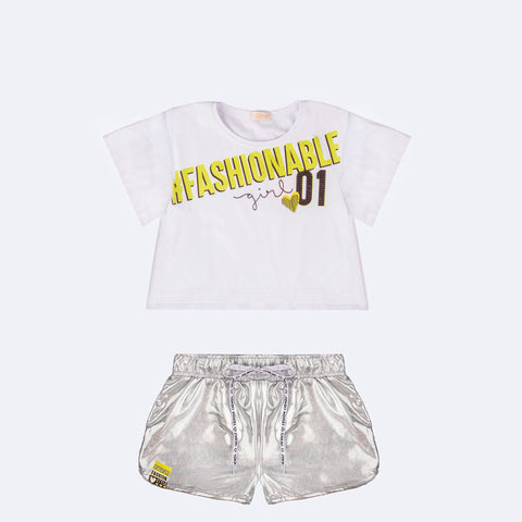 Conjunto Infantil Infanti com Tachas Branco e Prata Metalizado - conjunto infantil feminino