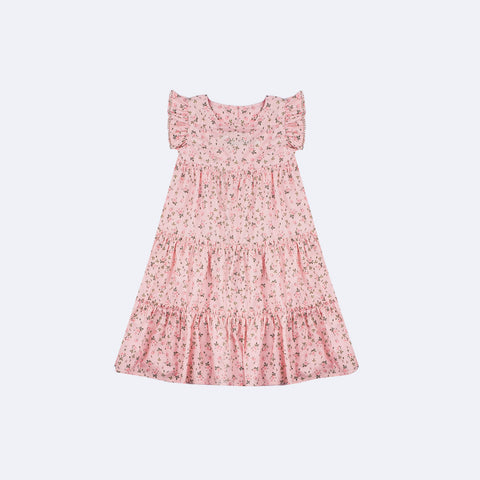 Vestido Kids Pituchinhus Midi Três Marias Liberty Rosa - frente do vestido infantil