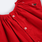 Vestido de Bebê Roana Natal Laço Frontal e Manga Bordada Vermelho - fechamento em botão nas costas