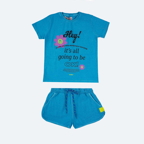 Conjunto Infantil Feminino Vallen Lavação Azul - frente do conjunto infantil menina