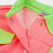 Jaqueta Infantil Feminina Infanti Over Moletom Pink e Verde Neon - frente jaqueta infantil colorida