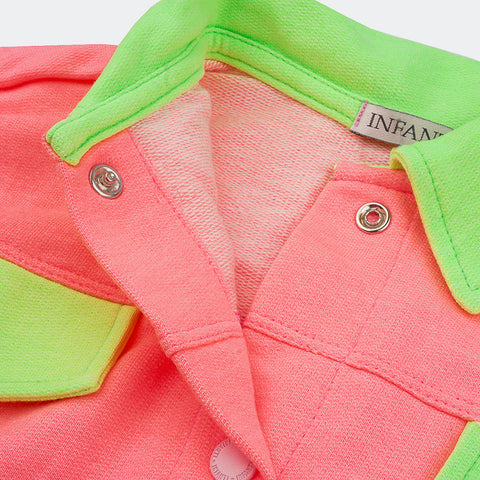 Jaqueta Infantil Feminina Infanti Over Moletom Pink e Verde Neon - frente jaqueta menina