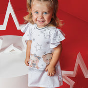 Vestido de Bebê Kukiê Urso Natal Branco - frente do vestido bebê branco