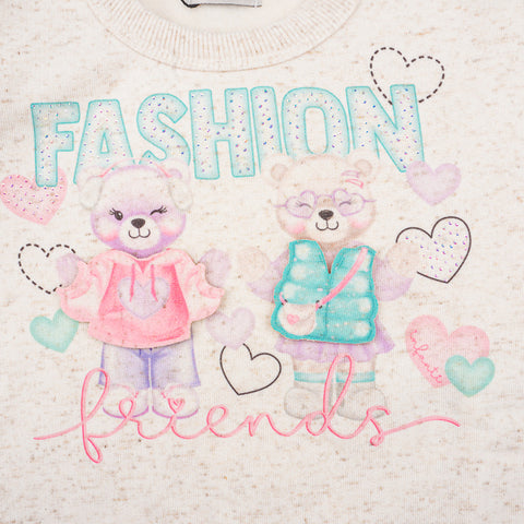 Blusa Infantil Infanti Moletom Ursa Friends Mescla Banana - frente blusa infantil estampada