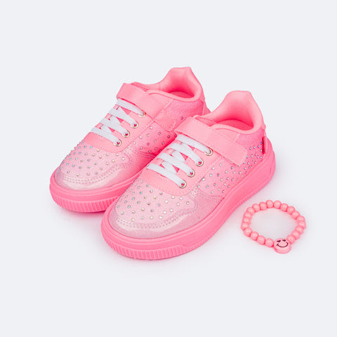 Tênis Infantil Feminino Pampili XP 21 Degradê Rosa Neon - frente tênis infantil