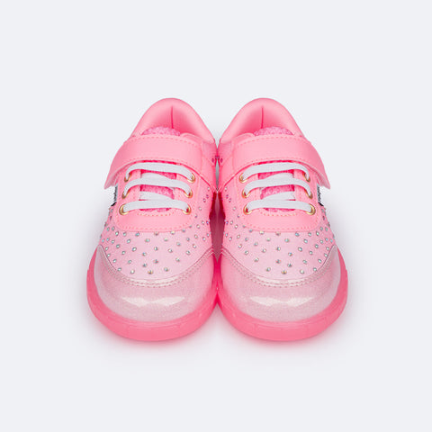 Tênis de Led Infantil Pampili Sneaker Luz Rosa Neon - frente tênis infantil rosa