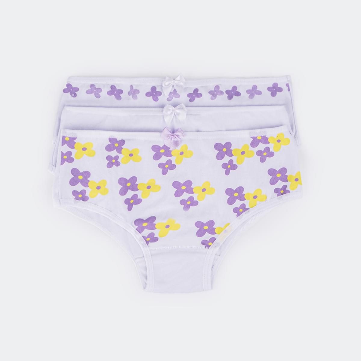 Kit Calcinha Infantil Pampili Sortidas Strass Coração e Flores Branca - kit três calcinhas de algodão