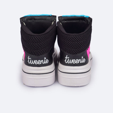 Tênis Cano Médio Feminino Tweenie #Crush Paetê Preto e Colorido - traseira com nylon comfy