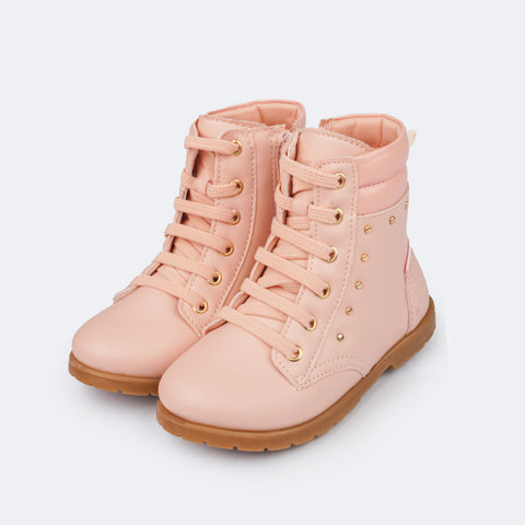 Bota Infantil Feminina Pampili Rubi Tachas Rosa - frente botinha infantil