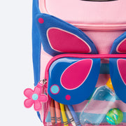 Mochila Escolar Skip Hop Zoo Borboleta Rosa e Azul - bolso frontal transparente