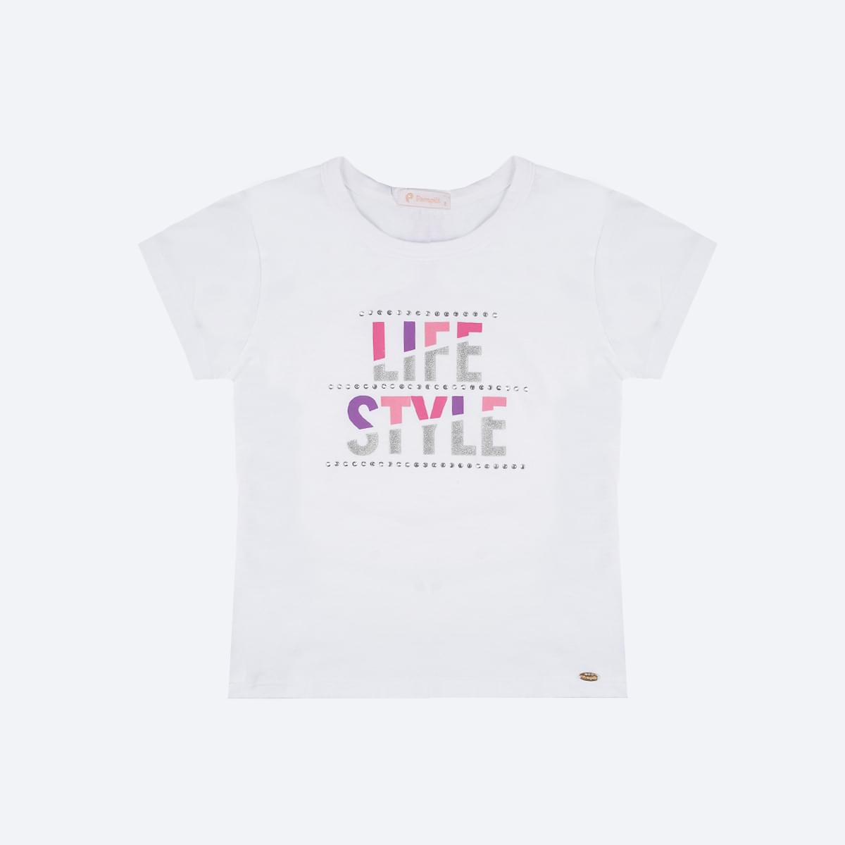 Camiseta Infantil Pampili Life Style Tachas Branca - frente camiseta infantil feminina