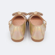 Sapato Infantil Feminino Pampili Angel Laço Strass Holográfico Dourado - traseira sapatilha dourada