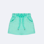 Short Saia Infantil Infanti Strass e Pérolas Verde - frente do short saia menina