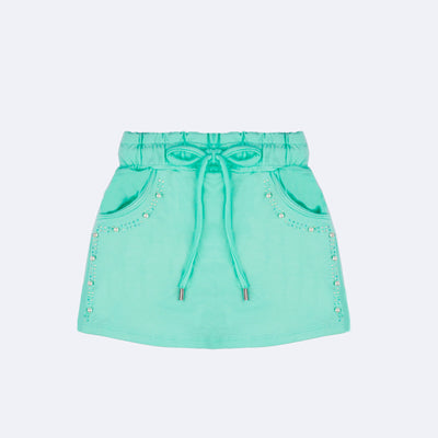 Short Saia Infantil Infanti Strass e Pérolas Verde - frente do short saia