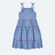 Vestido Infantil Bambollina Três Marias Morango Listras Azul - costas do vestido infantil 