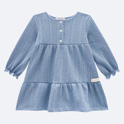 Vestido de Bebê Kukiê Tricot com Calcinha Azul - frente vestido bebê manga longa